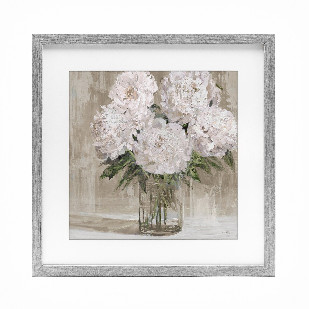 Stupell Industries Peony Blooms Beige Neutral Framed Print Under Glass, design by Amber Sterling